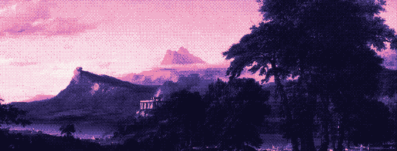 The Arcadian or Pastoral State, an 1834 painting by Thomas Cole, pixel-dithered
