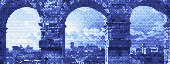 A View through Three Arches of the Third Storey of the Colosseum, an 1815 painting by C.W. Eckersberg, pixel-dithered